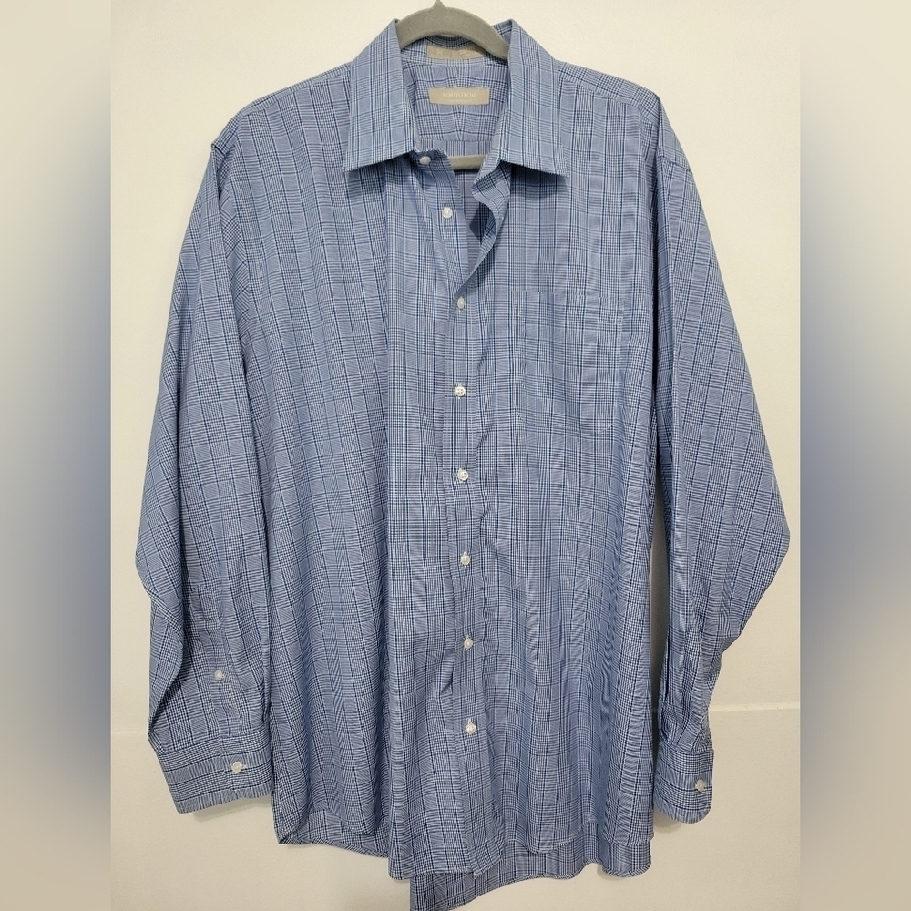 Nordstrom Traditional Fit Wrinkle Free Plaid Button-down Shirt Blue Size 17.5